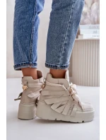 Skórzane Sneakersy Damskie Na Masywnej Platformie CheBello 4561 Beżowe