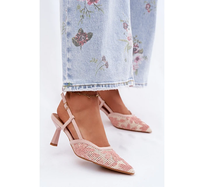 Sandály na podpatku s květinami Růžové Kelmira