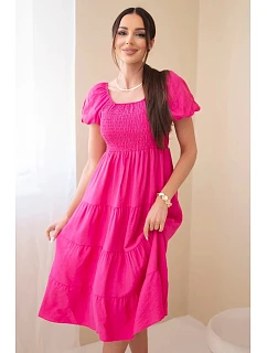 Dámske viskózové šaty s puzdrovými rukávmi a volánom khaki