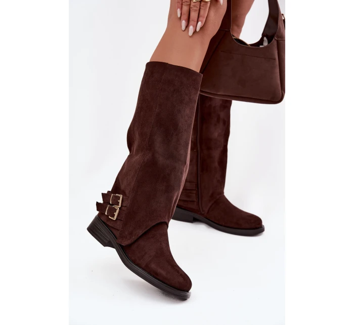 Ocieplane Kozaki Damskie Z Klamrami Czekoladowe Umbria