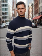 Pánský pruhovaný svetr s polovičním rolákem tmavě modrý Dstreet model 21971532 - FashionStreet Pánský pruhovaný svetr s polovičním rolákem tmavě modrý Dstreet model 21971532 - FashionStreet