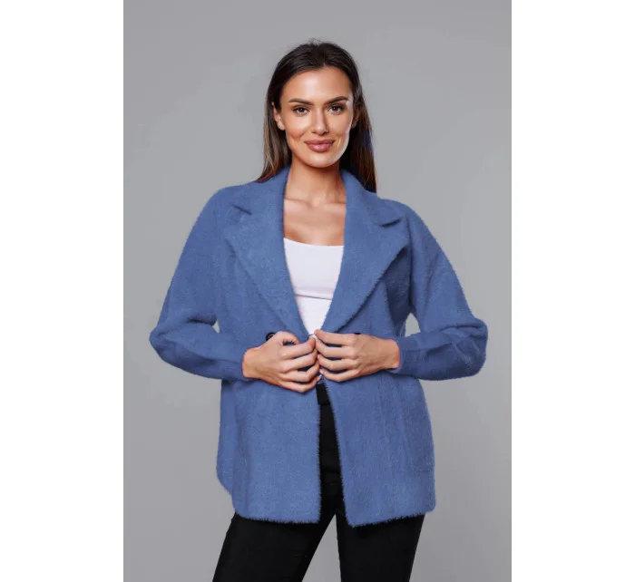 Krátký modrý přehoz přes oblečení typu alpaka model 18059129 - MADE IN ITALY Krátký modrý přehoz přes oblečení typu alpaka model 18059129 - MADE IN ITALY