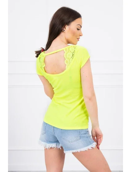 Halenka s krajkovým výstřihem žlutá neonová Halenka s krajkovým výstřihem žlutá neonová