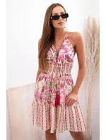 Dámske boho viskózové šaty s viazaním okolo krku fialové