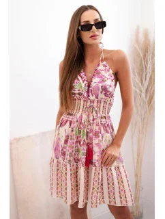 Dámske boho viskózové šaty s viazaním okolo krku fialové