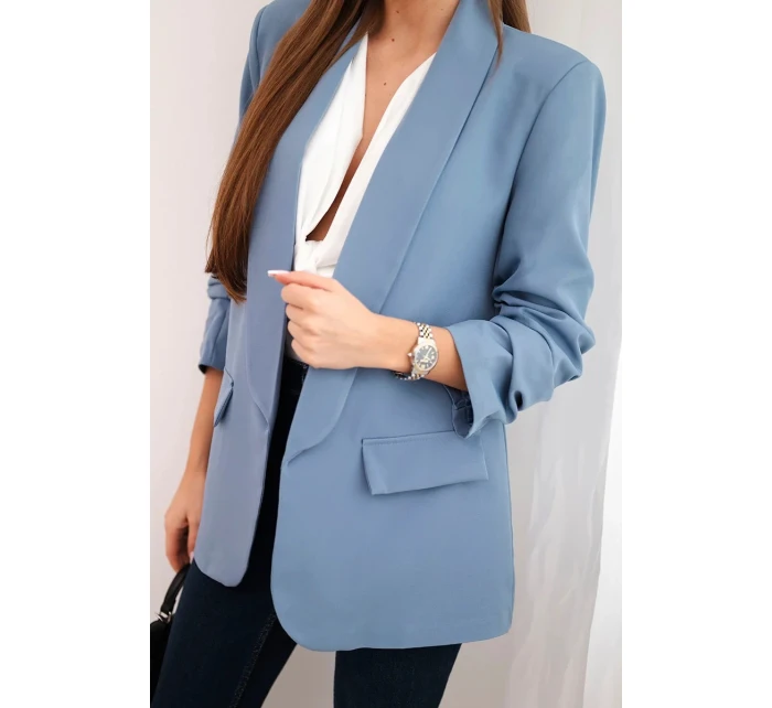 Elegantná bunda s klopami denimová modrá