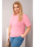 Dámská bavlněná halenka Plus Size s krátkým rukávem basic světle růžová Dámská bavlněná halenka Plus Size s krátkým rukávem basic světle růžová