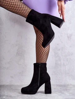 Dámské semišové kozačky na vysokém podpatku Světle černé model 21596005 - Boto