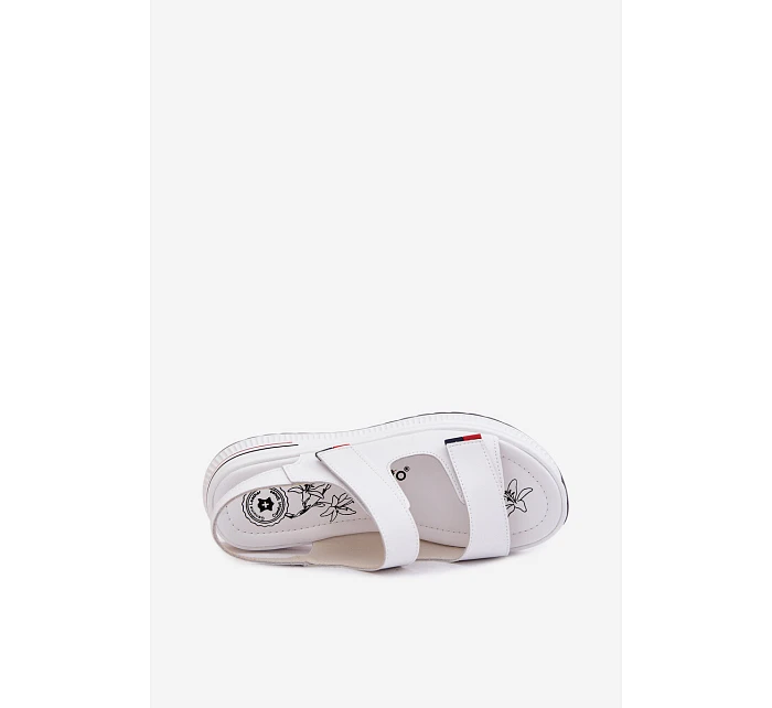 Kožené dámské sandály na platformě na suchý zip bílé model 22095050 - EVENTO