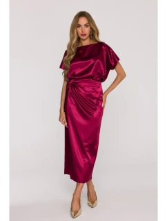 Saténové šaty střihu bordó model 21479276 - Moe