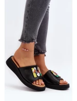 Dámske kožené papuče s čiernym lemovaním Asames