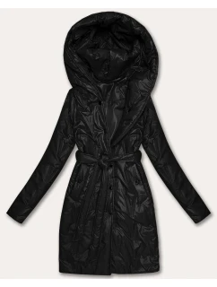 Dámsky prešívaný kabát s opaskom S'West čierny (B8508-1)