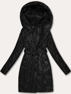 Čierny dámsky prešívaný kabát s opaskom S'West (B8508-1)