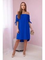 Šaty s viazaním rukávov v chrpovo modrej farbe