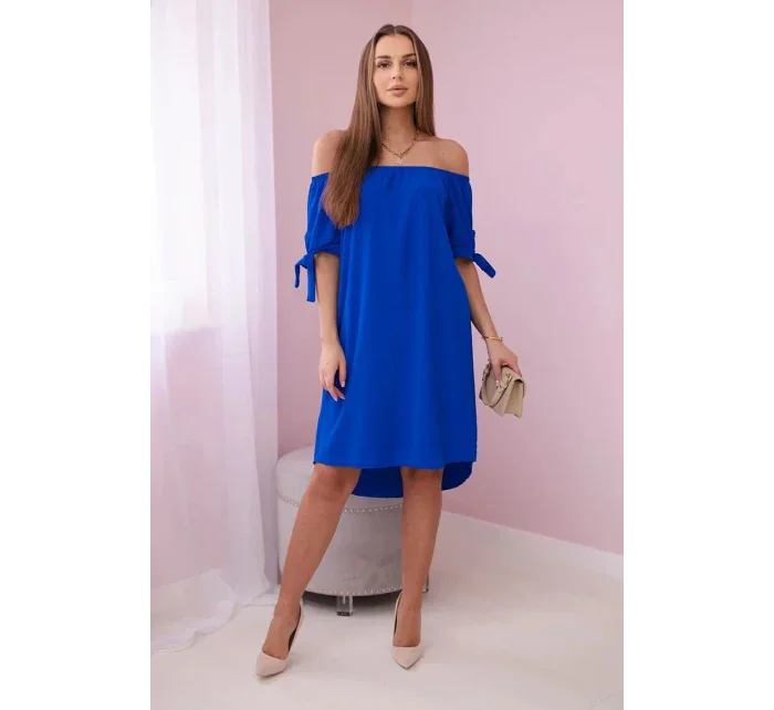 Šaty s viazaním rukávov v chrpovo modrej farbe