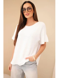 Dámsky sveter s krátkym rukávom voľného strihu biely