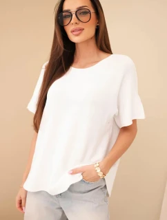 Dámsky sveter s krátkym rukávom voľného strihu biely