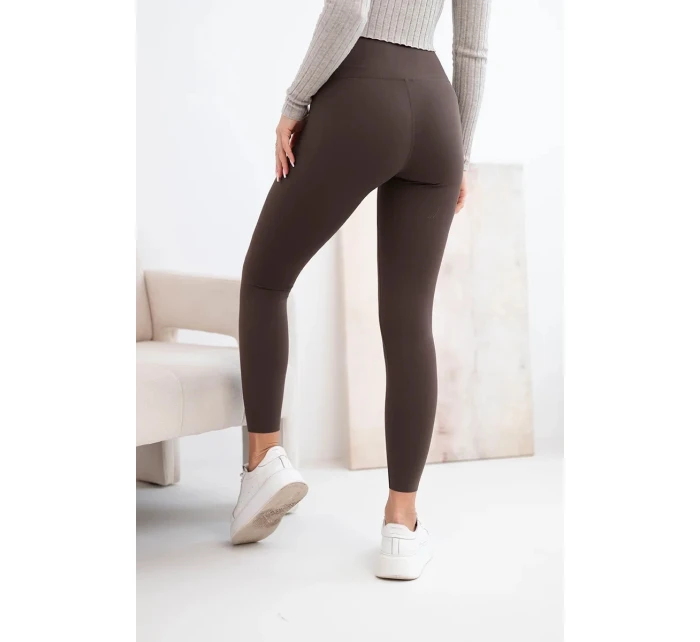 Dámské legíny s vysokým pasem a elastickým pasem hnědé