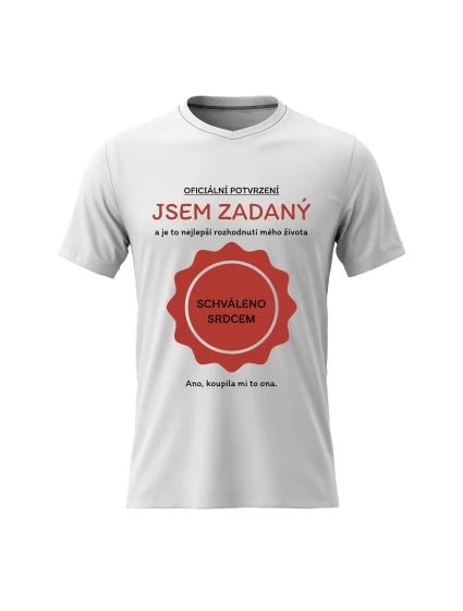 Pánské bavlněné tričko s potiskem - JSEM ZADANÝ - bílé