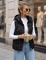 Dámska prešívaná vesta s kapucňou, čierna, FashionStreet TY5973