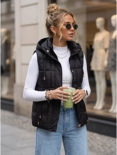 Dámska prešívaná vesta s kapucňou, čierna, FashionStreet TY5973