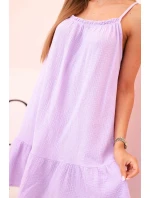 Dámske mušelínové šaty s ramienkami a volánom svetlo fialové Dámske mušelínové šaty s ramienkami a volánom svetlo fialové