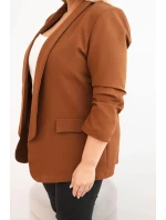 Dámská saka Plus Size bez zapínání s podšívkou model 21468642 hnědá - K-Fashion Dámská saka Plus Size bez zapínání s podšívkou model 21468642 hnědá - K-Fashion