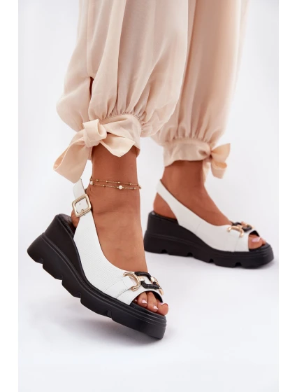 Dámské Kožené Sandály Na Klínu A Platformě S Dekorací model 21693582 Bílé - Artiker