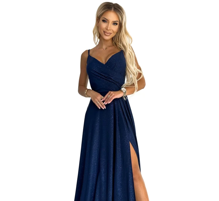 Dámske elegantné šaty 299-10 tmavomodré - Numoco