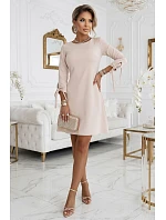 ALICE Trapézové mini šaty s mašlí a rukávy béžové model 22103557 - numoco