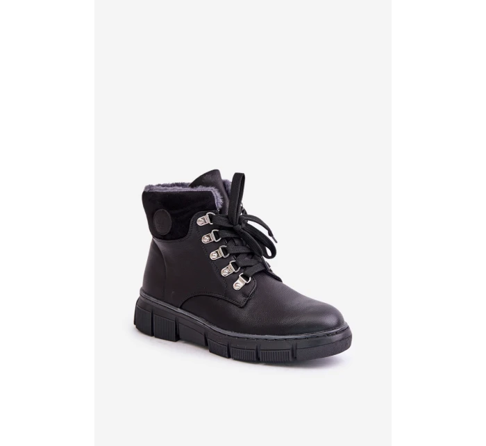 Damskie Ocieplane Botki Trapery Na Zamek Czarne Mevanisa