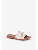 Klapki Z Ozdobą Skóra Naturalna Zazoo 3667 Białe Klapki Z Ozdobą Skóra Naturalna Zazoo 3667 Białe