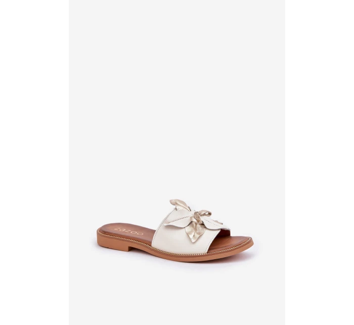 Klapki Z Ozdobą Skóra Naturalna Zazoo 3667 Białe Klapki Z Ozdobą Skóra Naturalna Zazoo 3667 Białe