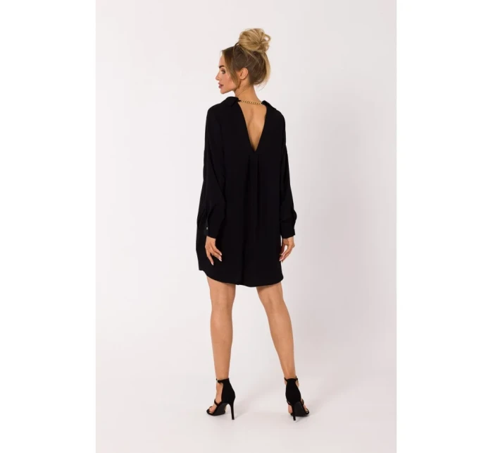 M740 Košeľové šaty s ozdobným golierom - čierne M740 Košeľové šaty s ozdobným golierom - čierne