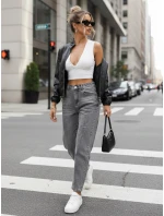 Jeansy damskie mom fit z wysokim stanem szare model 22014078 - FashionStreet