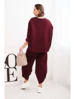 Dámska tepláková súprava z hrubšieho materiálu so širokými nohavicami bordová Dámska tepláková súprava z hrubšieho materiálu so širokými nohavicami bordová