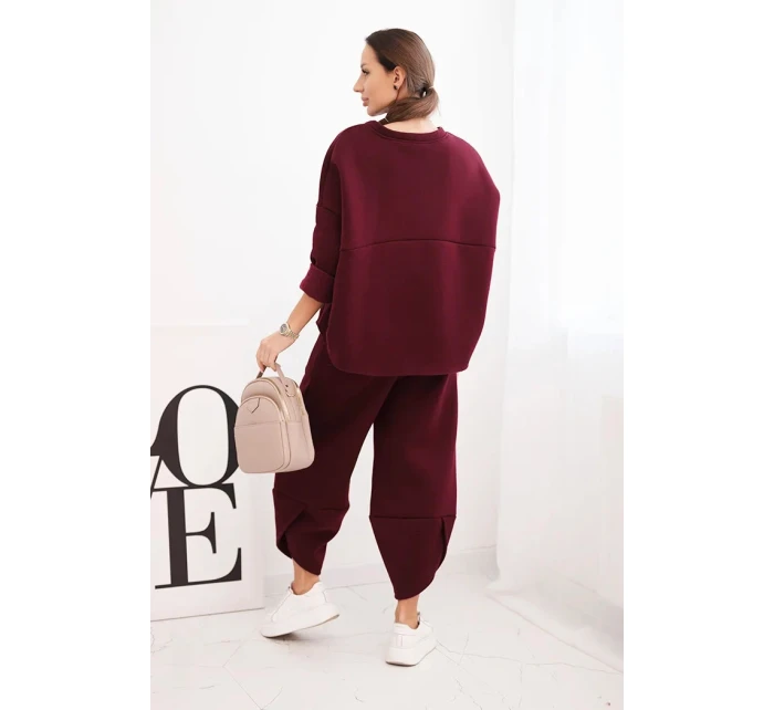 Dámska tepláková súprava z hrubšieho materiálu so širokými nohavicami bordová Dámska tepláková súprava z hrubšieho materiálu so širokými nohavicami bordová