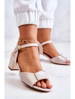 Skórzane Sandały Na Obcasie Beżowe Lorisa