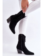 Dámske nízke semišové kovbojské topánky Black Elyse