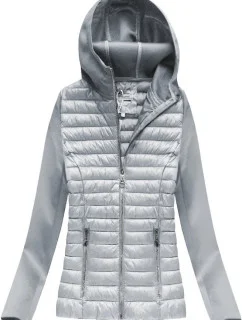 Dámska sivá prešívaná bunda z rôznych prešívaných materiálov (18019)