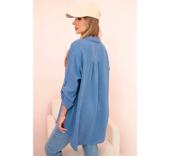 Bavlnená mušelínová oversize košeľa tmavý denim