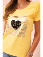 Dámska bavlnená blúzka s volánom a kamienkovým srdcom žltá Dámska bavlnená blúzka s volánom a kamienkovým srdcom žltá
