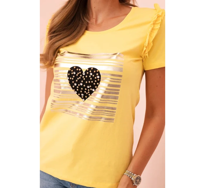 Dámska bavlnená blúzka s volánom a kamienkovým srdcom žltá Dámska bavlnená blúzka s volánom a kamienkovým srdcom žltá