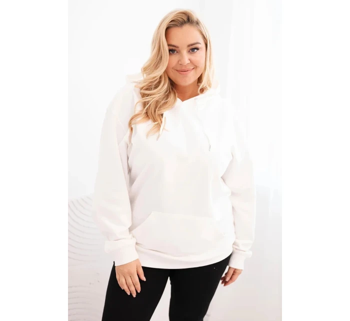 Plus veľkosť dámska mikina s kapucňou s klokaním vreckom bavlna biela