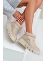 Zazoo 60470 Skórzane Botki Ocieplane Wełną Na Platformie Jasnobeżowe