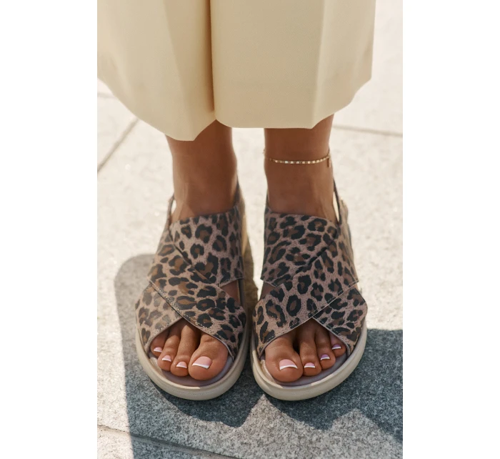 Zazoo 40392 Skórzane Sandały Damskie Panterka Brązowe Zazoo 40392 Skórzane Sandały Damskie Panterka Brązowe