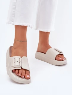 Klapki Damskie Piankowe Na Platformie Z Klamrą Beżowe Viasara