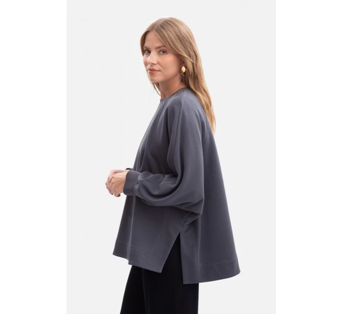 B306 Pletená mikina uvoľneného strihu - oceľová