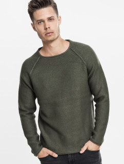 Raglánový sveter so širokým výstrihom olivový