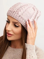 Dámska zimná vlnená čiapka s pleteným vzorom K452 fialová